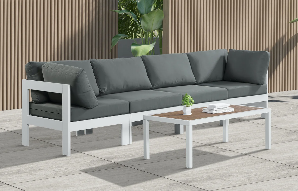 Nizuc - Outdoor Patio 4 Seat Modular Sofa With White Frame - Gray - View 2