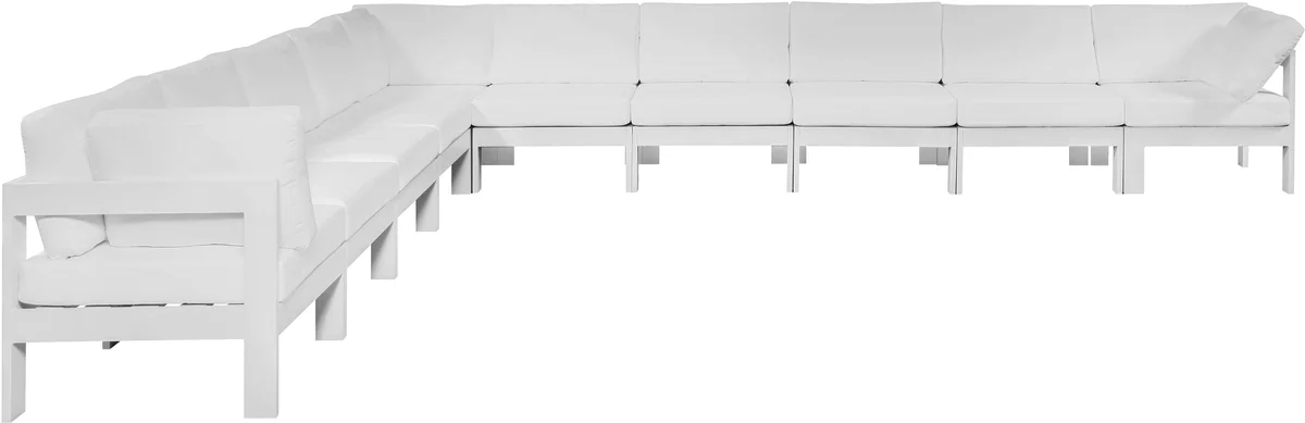 Nizuc - Outdoor Patio 10 Piece Modular Corner Sectional With White Frame - White