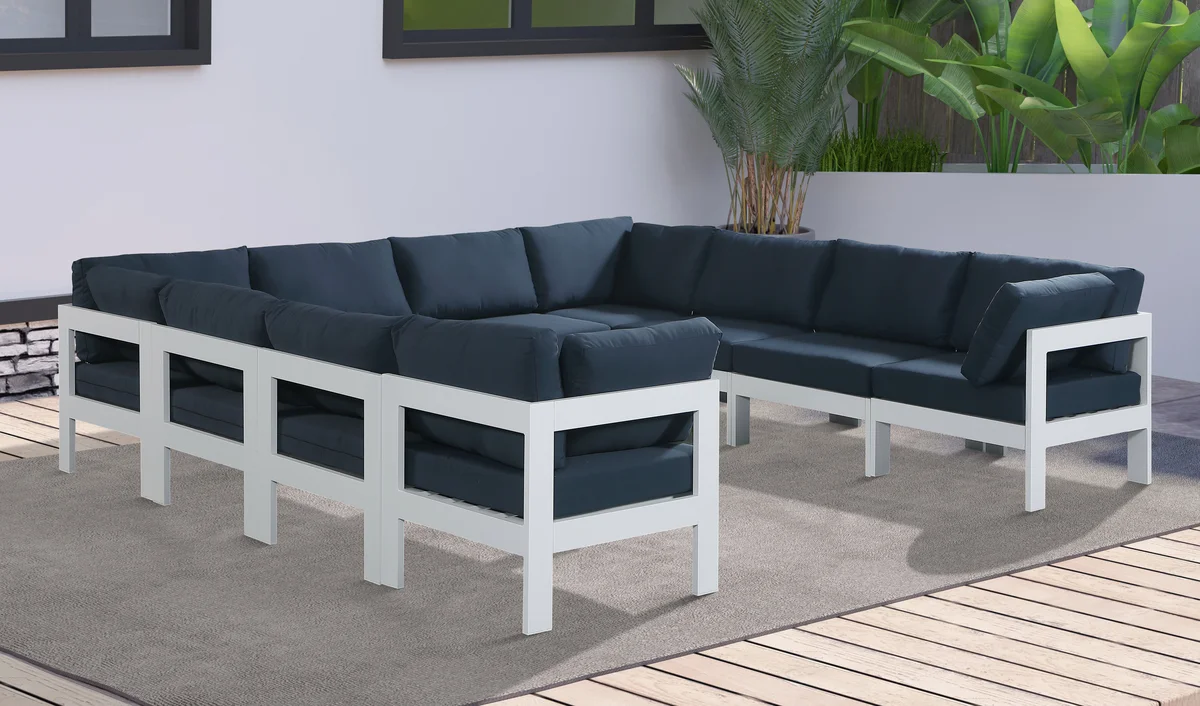 Nizuc - Outdoor Patio 10 Piece Modular Sectional With White Frame - Navy - View 2