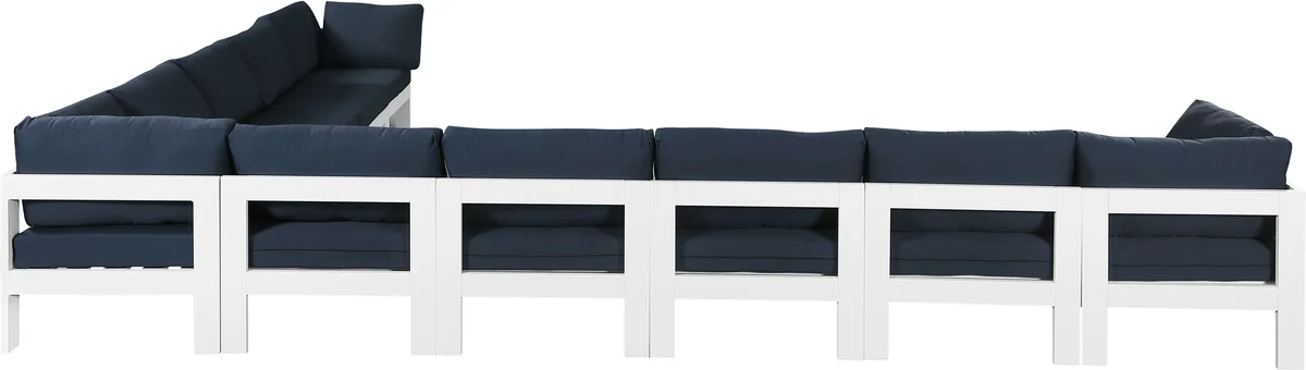 Nizuc - Outdoor Patio 10 Piece Modular Corner Sectional With White Frame - Navy