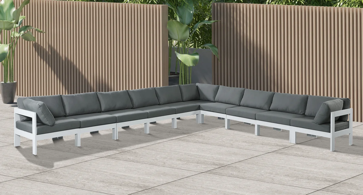 Nizuc - Outdoor Patio 10 Piece Modular Corner Sectional With White Frame - Gray - View 2