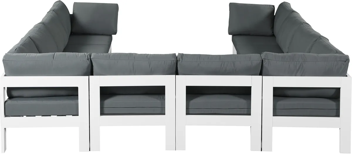 Nizuc - Outdoor Patio 10 Piece Modular Sectional With White Frame - Gray