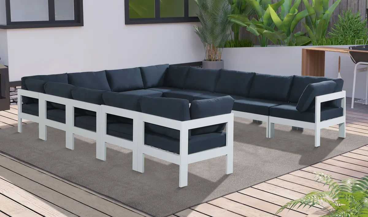 Nizuc - Outdoor Patio 12 Piece Modular Sectional With White Frame - Navy - View 2