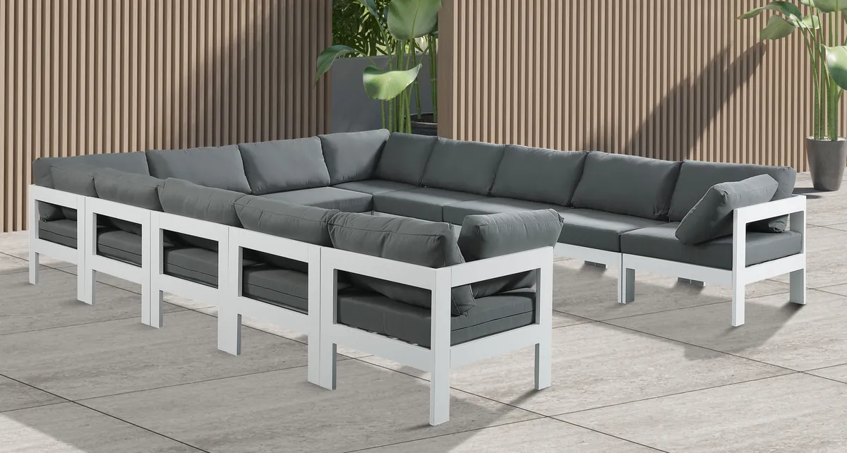 Nizuc - Outdoor Patio 12 Piece Modular Sectional With White Frame - Gray - View 2
