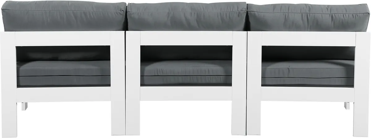 Nizuc - Outdoor Patio 3 Seat Armless Modular Sofa With White Frame - Gray
