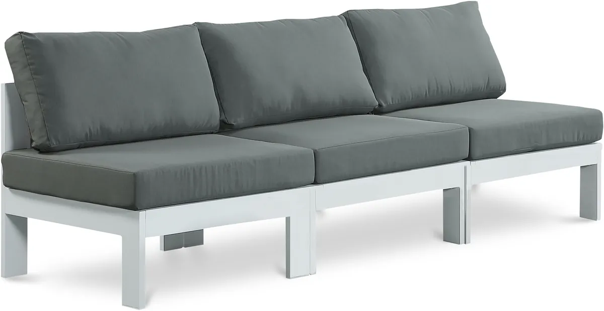 Nizuc - Outdoor Patio 3 Seat Armless Modular Sofa With White Frame - Gray