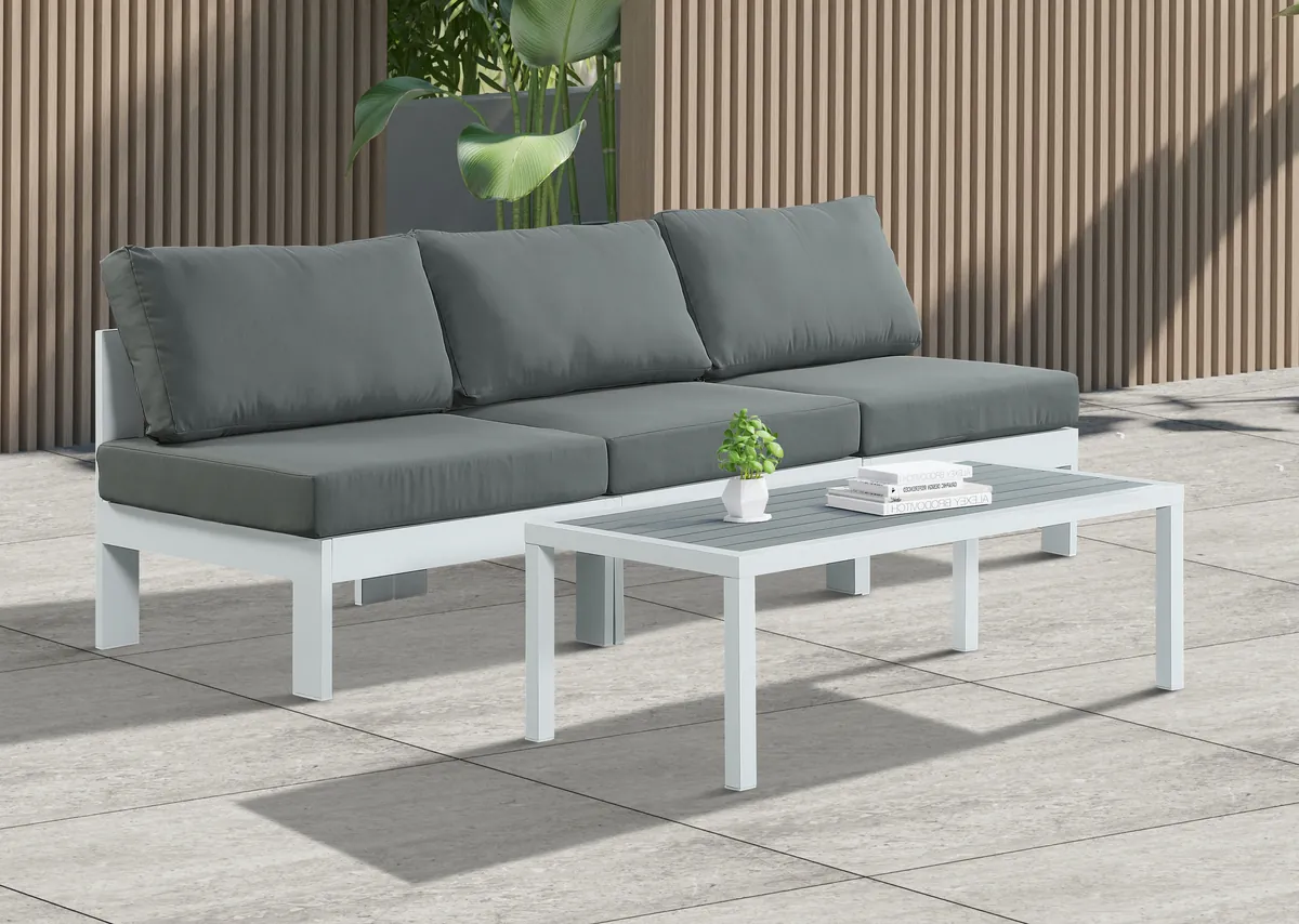 Nizuc - Outdoor Patio 3 Seat Armless Modular Sofa With White Frame - Gray - View 2