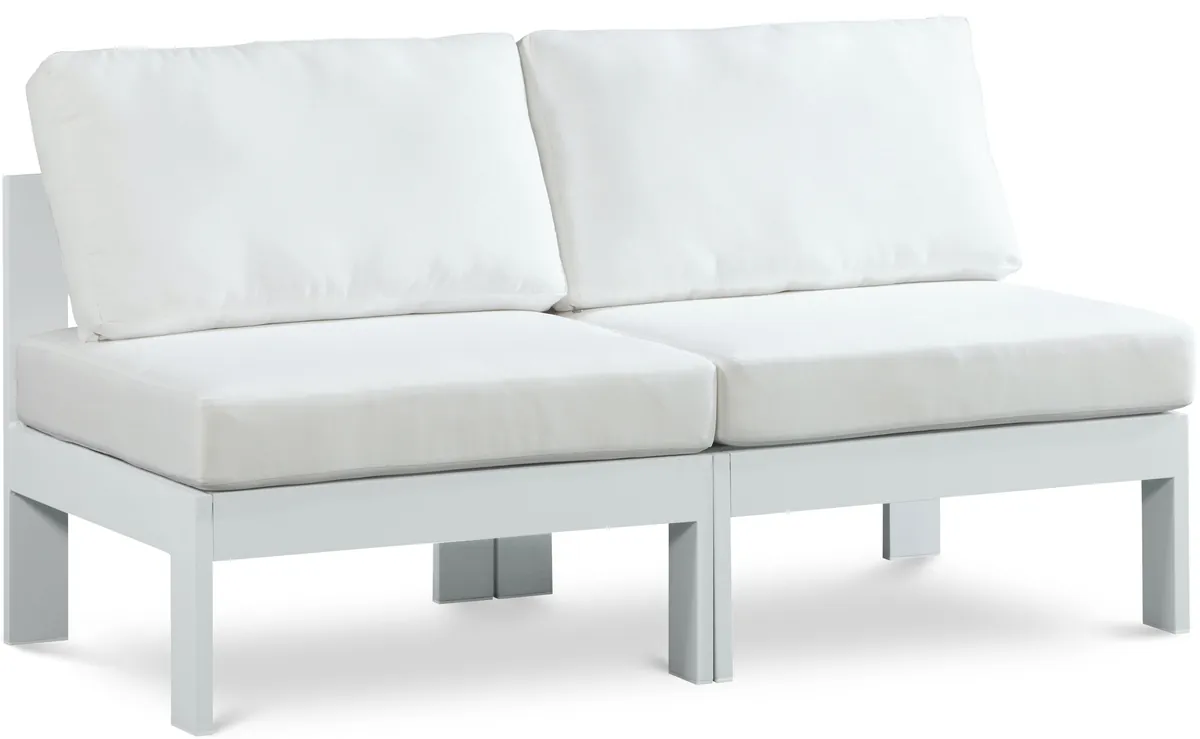 Nizuc - Outdoor Patio 2 Seat Armless Modular Sofa With White Frame - White