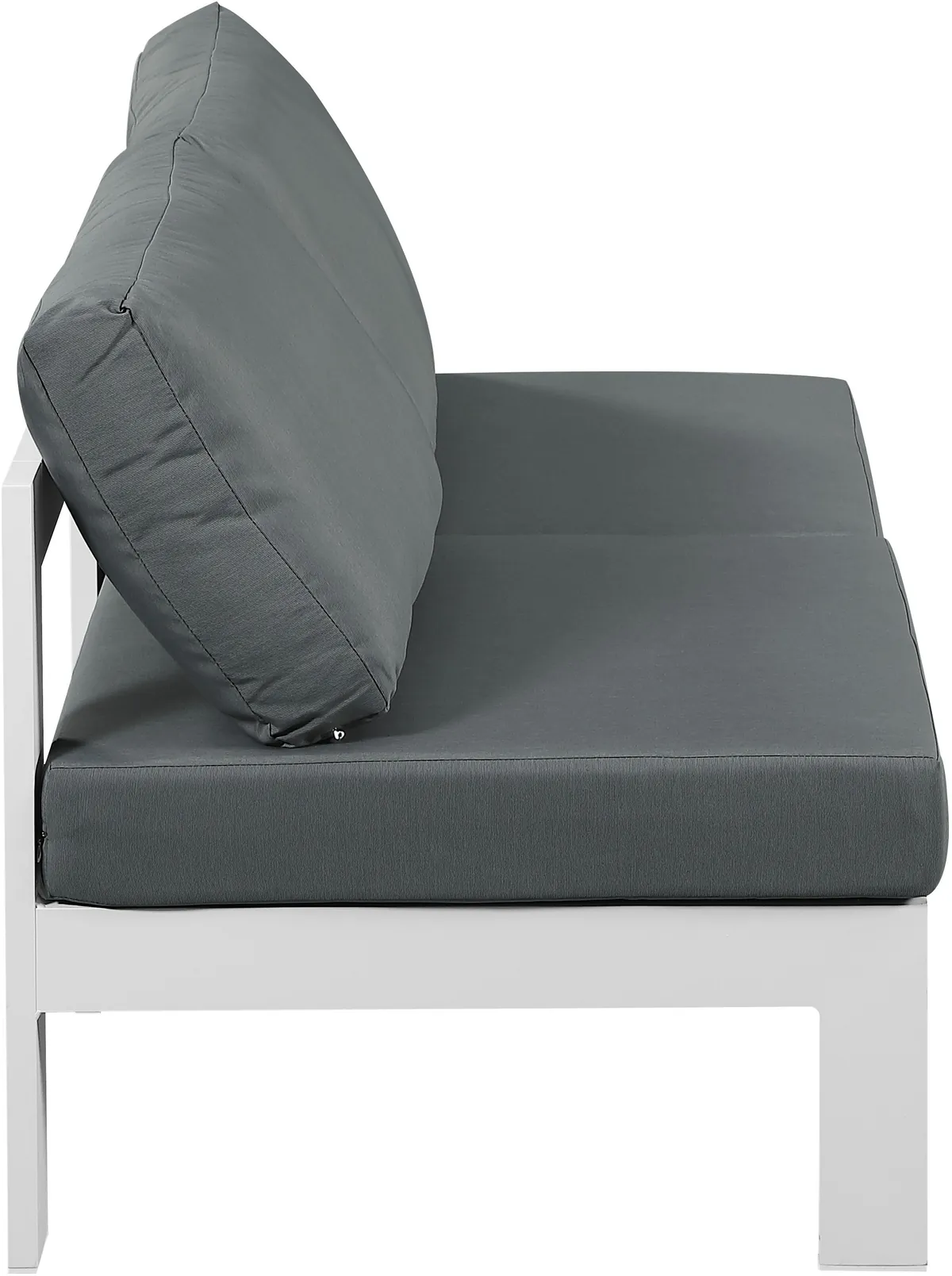 Nizuc - Outdoor Patio 2 Seat Armless Modular Sofa With White Frame - Gray