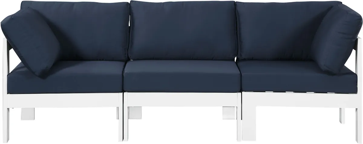 Nizuc - Outdoor Patio 3 Seat Modular Sofa With White Frame - Navy