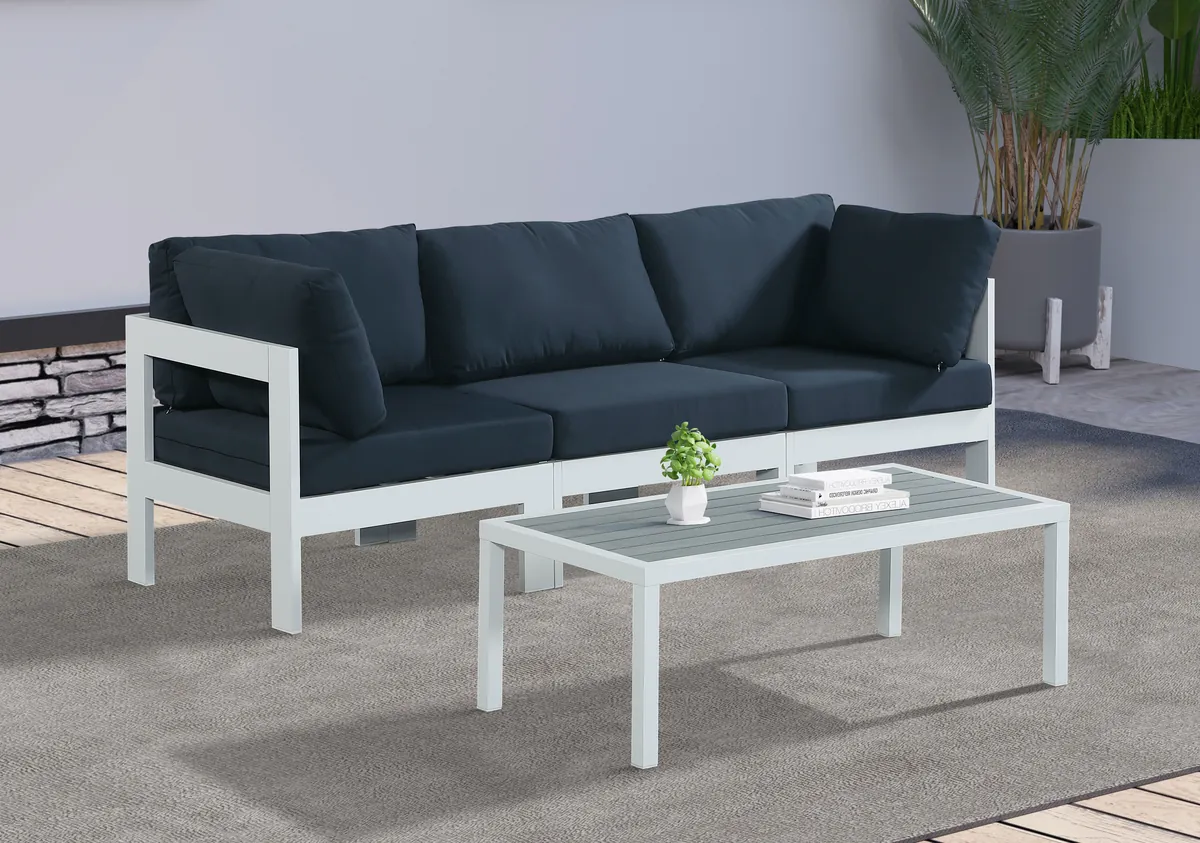 Nizuc - Outdoor Patio 3 Seat Modular Sofa With White Frame - Navy - View 2
