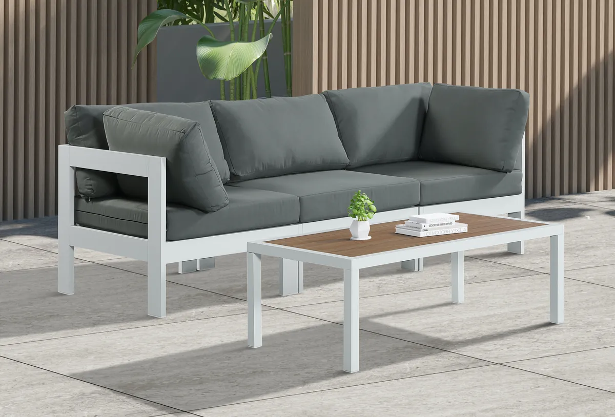 Nizuc - Outdoor Patio 3 Seat Modular Sofa With White Frame - Gray - View 2