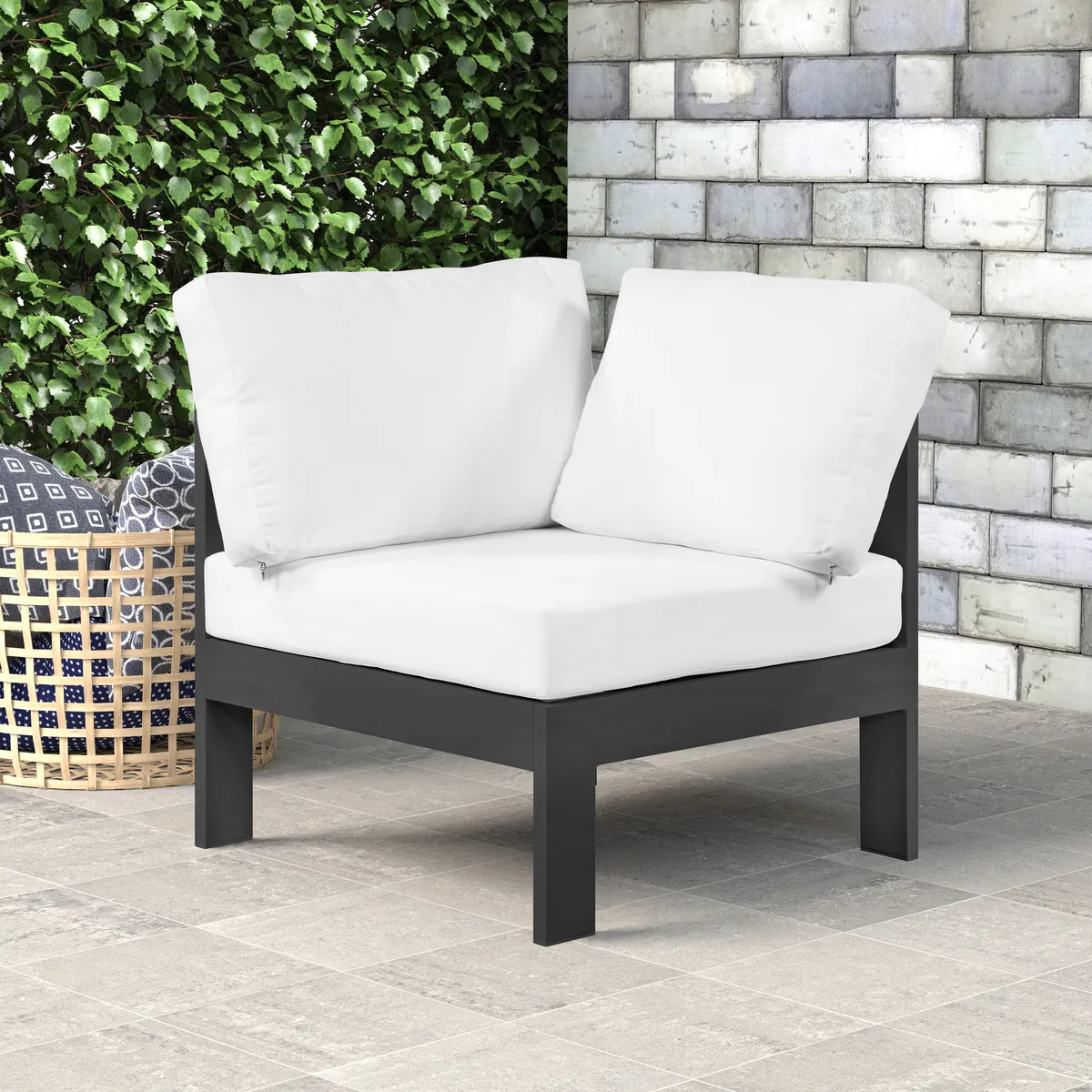 Nizuc - Outdoor Patio Corner Chair With Gray Base - White - View 2