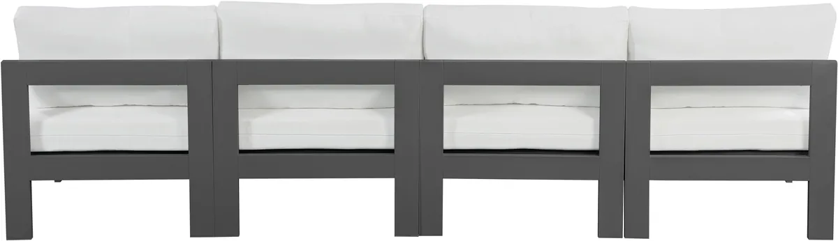 Nizuc - Outdoor Patio 4 Seat Armless Modular Sofa With Gray Frame - White