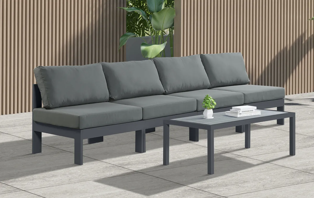 Nizuc - Outdoor Patio 4 Seat Armless Modular Sofa With Gray Frame - Gray - View 2