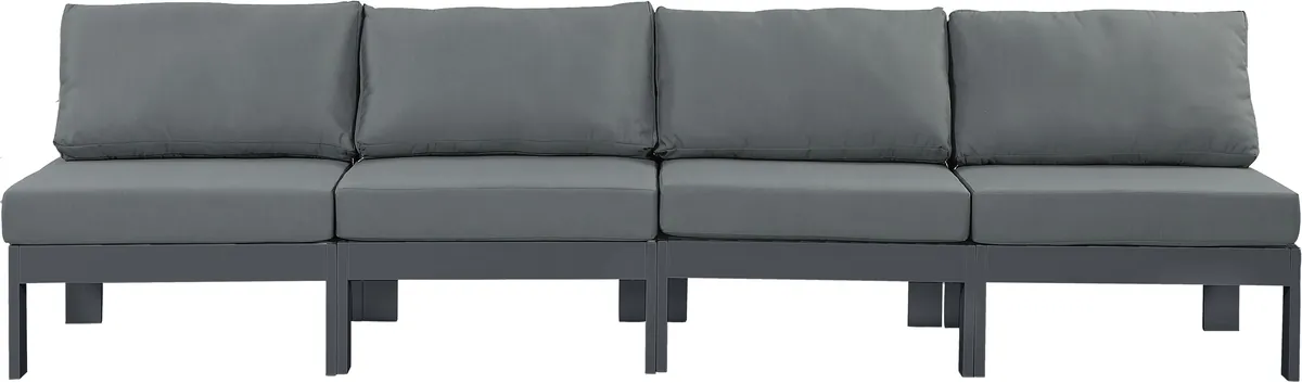 Nizuc - Outdoor Patio 4 Seat Armless Modular Sofa With Gray Frame - Gray