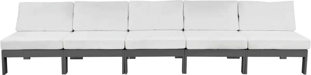 Nizuc - Outdoor Patio 5 Seat Modular Armless Sofa With Gray Frame - White