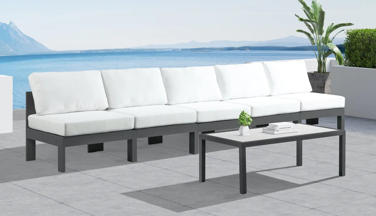 Nizuc - Outdoor Patio 5 Seat Modular Armless Sofa With Gray Frame - White - View 2