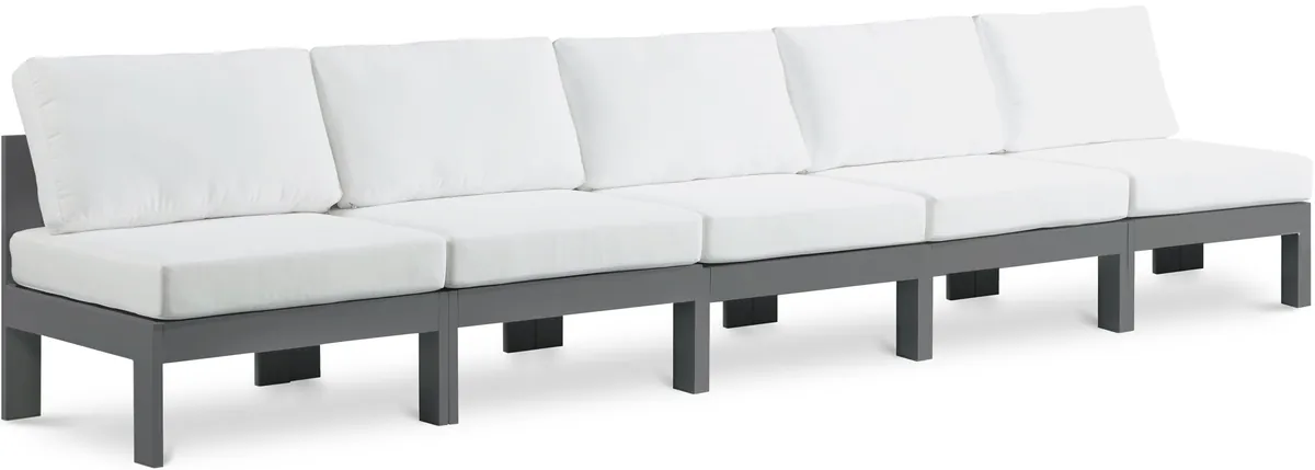 Nizuc - Outdoor Patio 5 Seat Modular Armless Sofa With Gray Frame - White