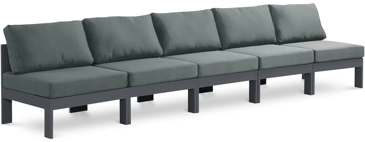 Nizuc - Outdoor Patio 5 Seat Modular Armless Sofa With Gray Frame - Gray