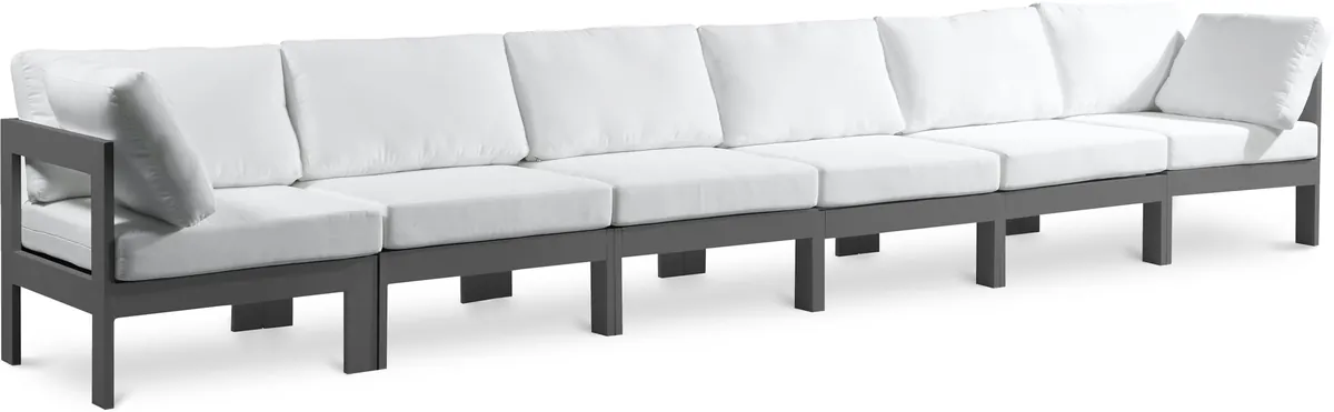 Nizuc - Outdoor Patio 6 Seat Modular Sofa With Gray Frame - White