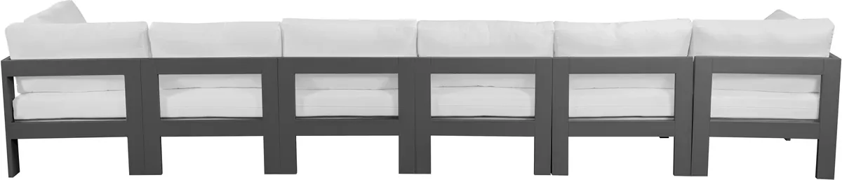 Nizuc - Outdoor Patio 6 Seat Modular Sofa With Gray Frame - White
