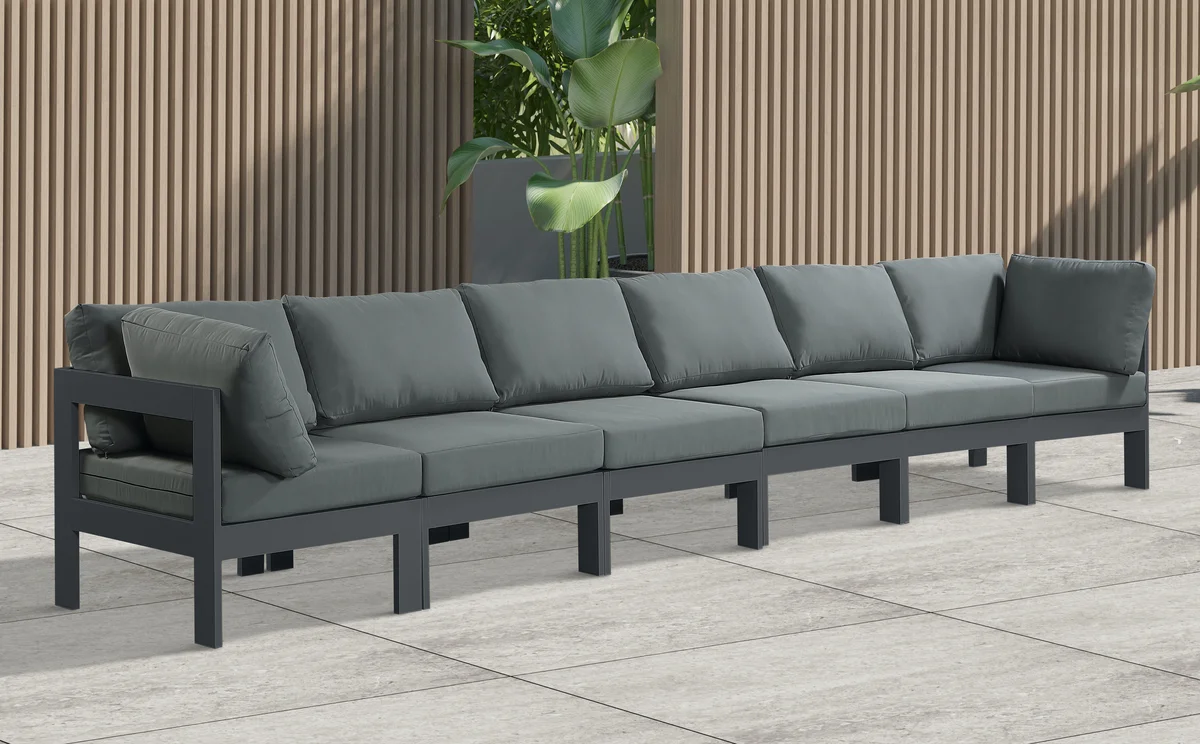 Nizuc - Outdoor Patio 6 Seat Modular Sofa With Gray Frame - Gray - View 2
