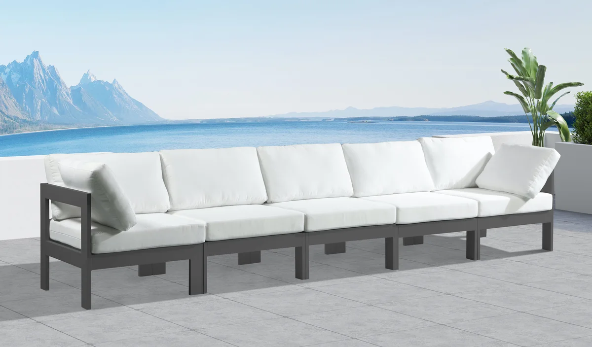 Nizuc - Outdoor Patio 5 Seat Modular Sofa With Gray Frame - White - View 2