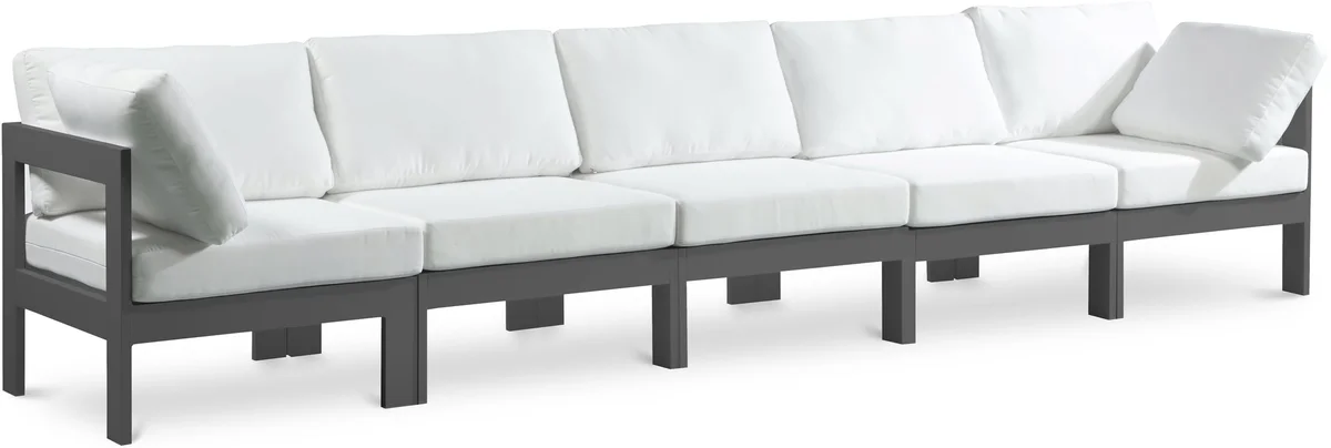 Nizuc - Outdoor Patio 5 Seat Modular Sofa With Gray Frame - White