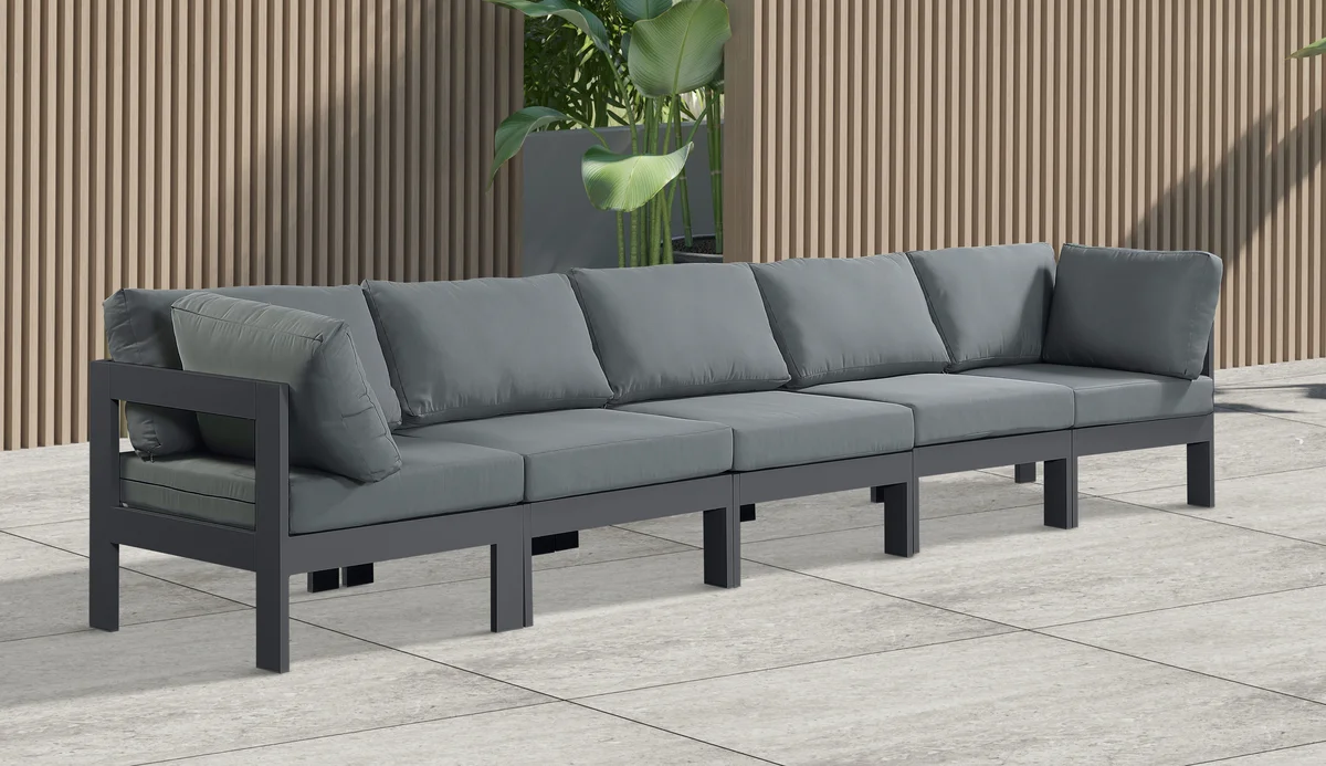 Nizuc - Outdoor Patio 5 Seat Modular Sofa With Gray Frame - Gray - View 2