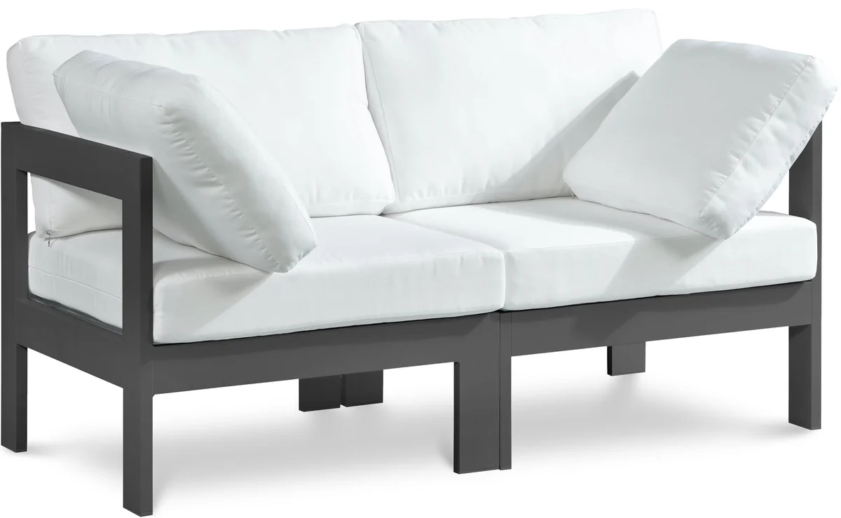 Nizuc - Outdoor Patio 2 Seat Modular Sofa With Gray Frame - White