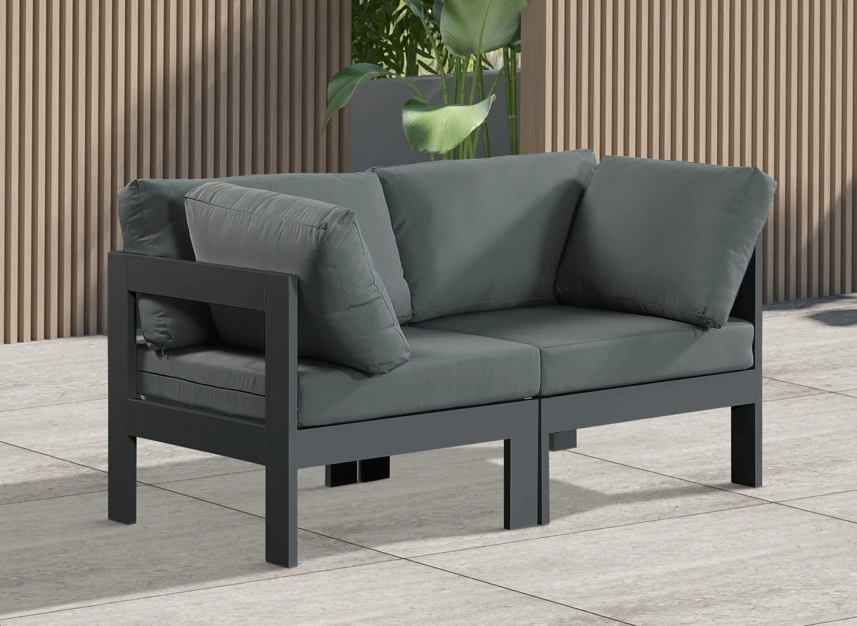 Nizuc - Outdoor Patio 2 Seat Modular Sofa With Gray Frame - Gray - View 2