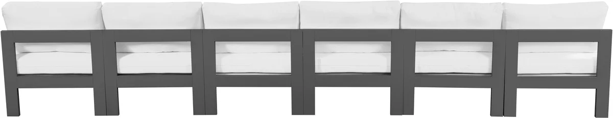 Nizuc - Outdoor Patio 6 Seat Armless Modular Sofa With Gray Frame - White