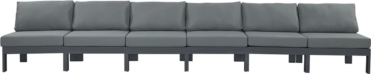 Nizuc - Outdoor Patio 6 Seat Armless Modular Sofa With Gray Frame - Gray
