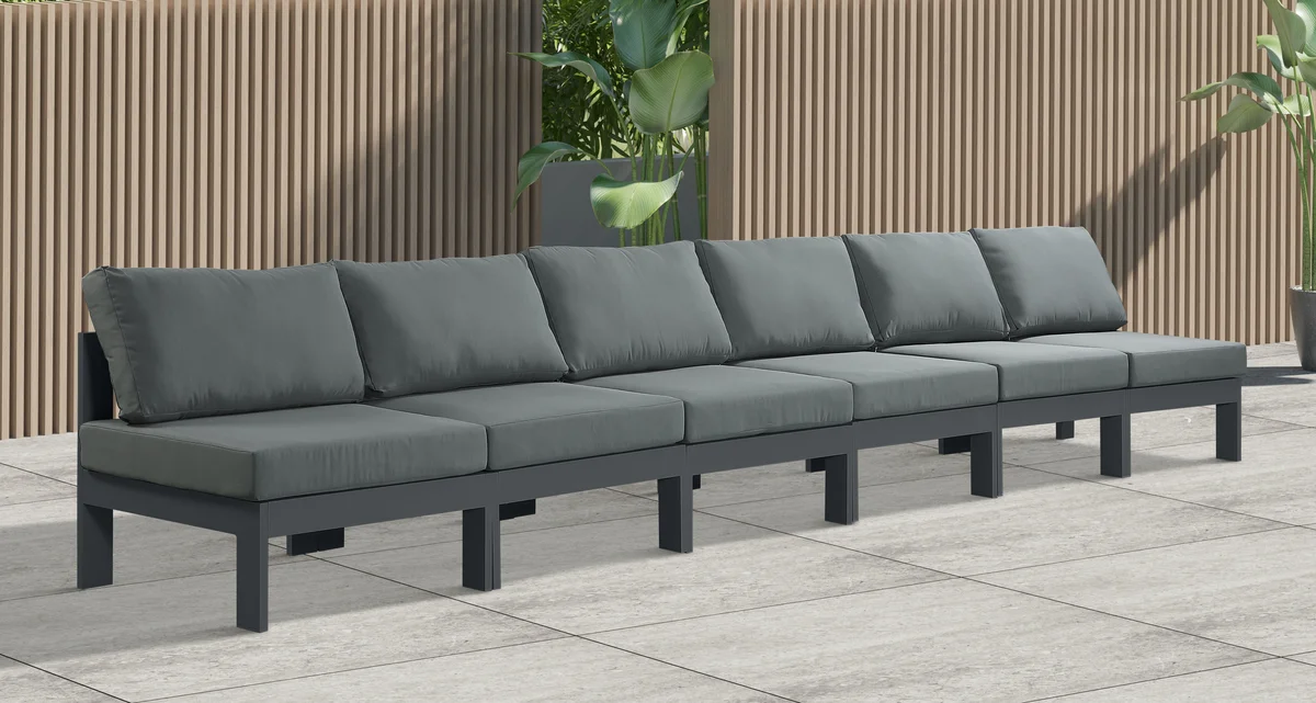 Nizuc - Outdoor Patio 6 Seat Armless Modular Sofa With Gray Frame - Gray - View 2