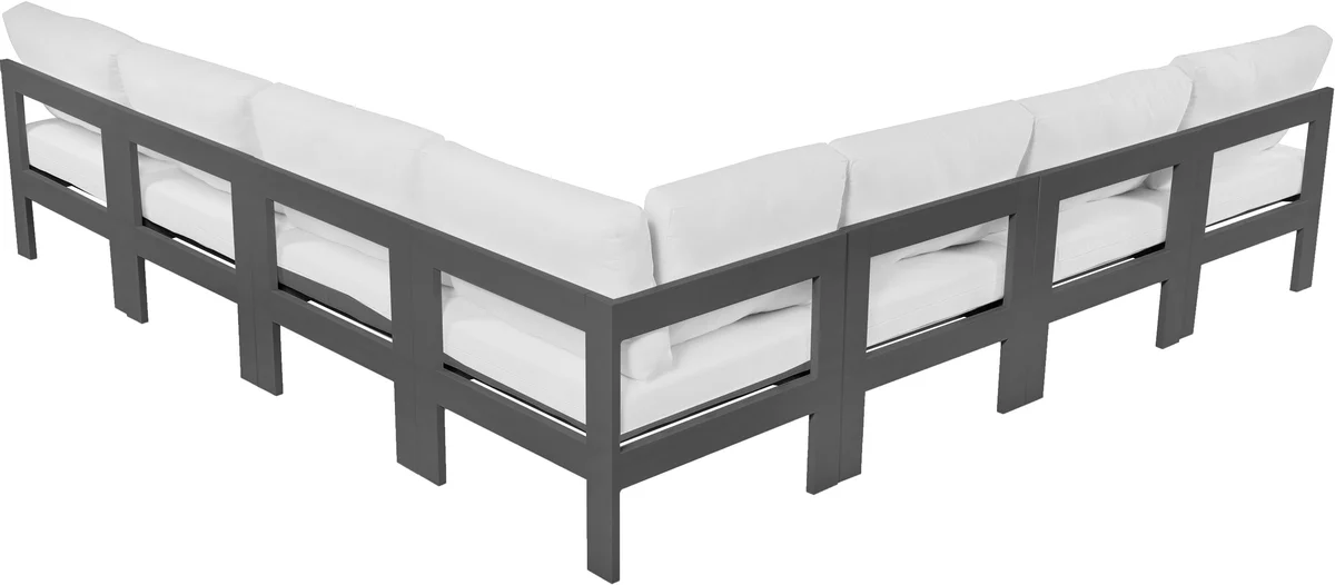 Nizuc - Outdoor Patio 7 Piece Modular Croner Armless Sectional With Gray Frame - White