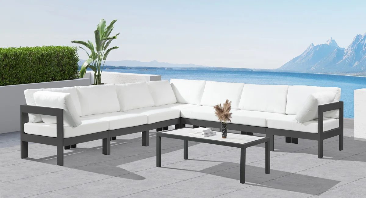 Nizuc - Outdoor Patio 7 Piece Modular Corner Sectional With Gray Frame - White - View 2