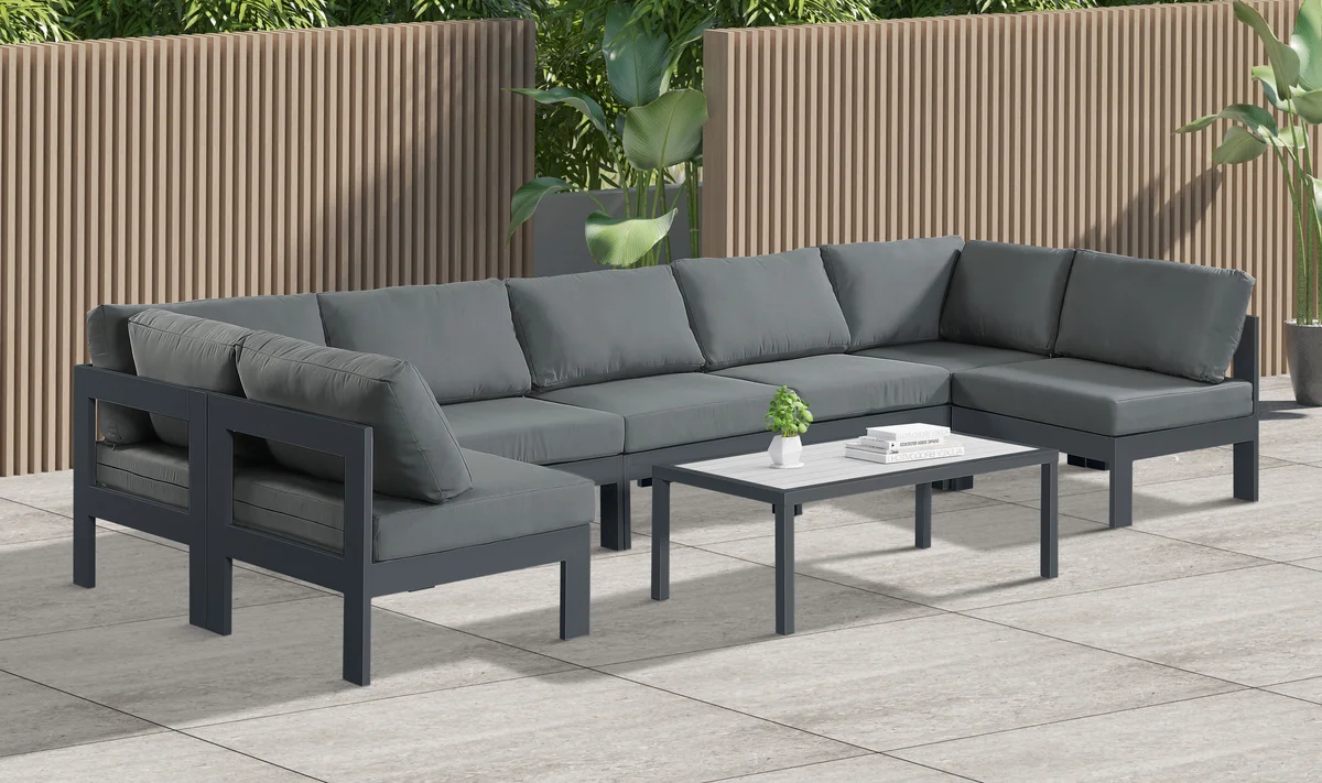 Nizuc - Outdoor Patio 7 Piece Modular Sectional With Gray Frame - Gray - View 2