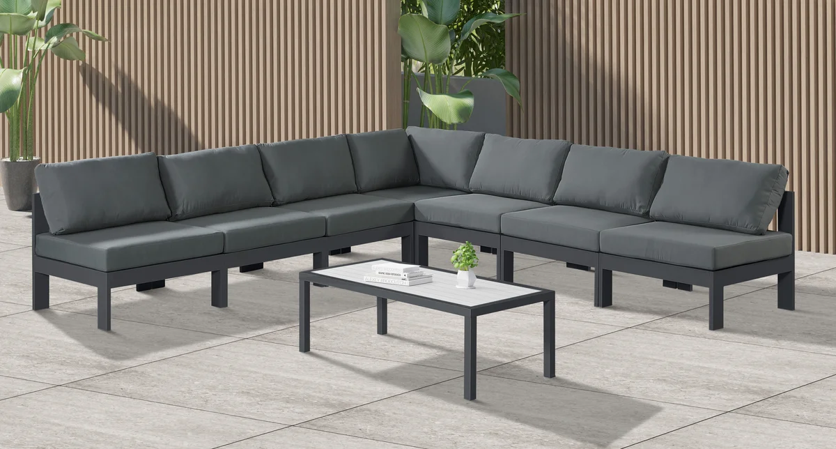 Nizuc - Outdoor Patio 7 Piece Modular Croner Armless Sectional With Gray Frame - Gray - View 2