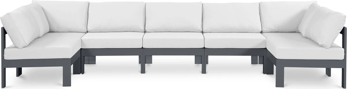 Nizuc - Outdoor Patio 7 Piece Modular Sectional With Gray Frame - White