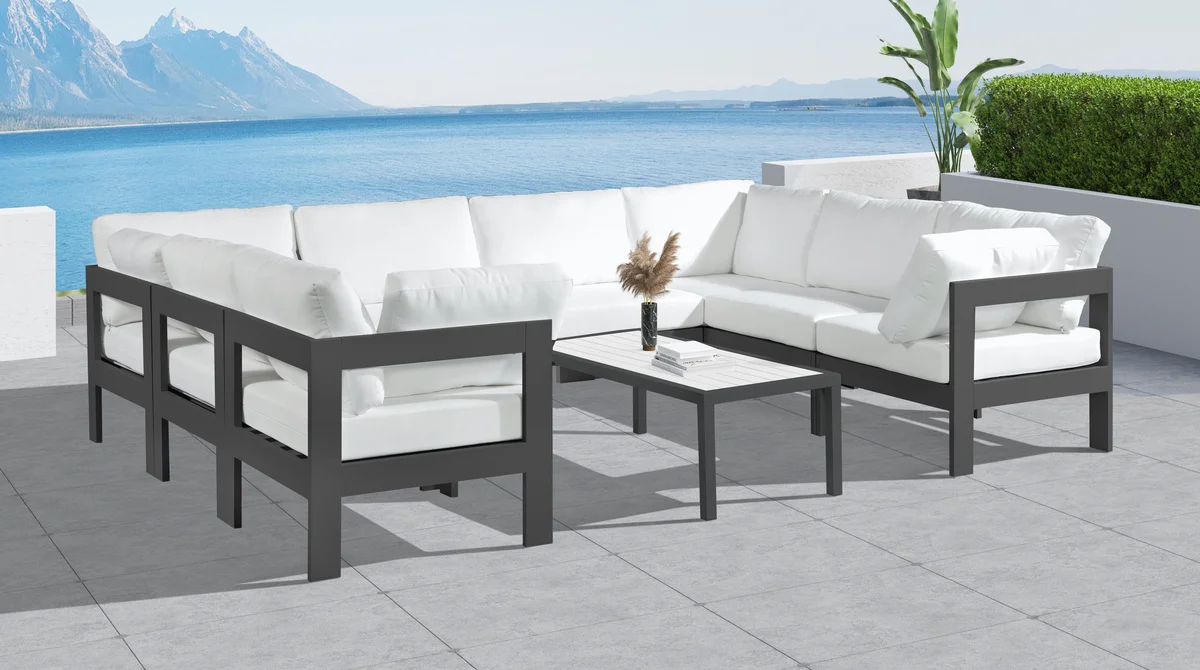 Nizuc - Outdoor Patio 8 Piece Modular U-Shaped Sectional With Gray Frame - White - View 2