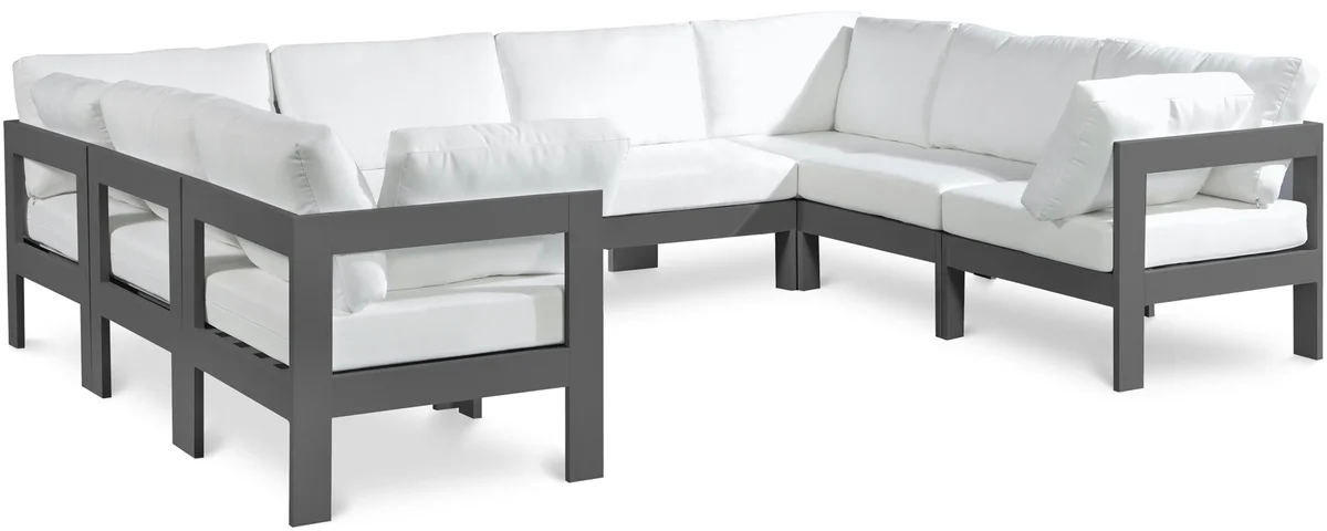Nizuc - Outdoor Patio 8 Piece Modular U-Shaped Sectional With Gray Frame - White
