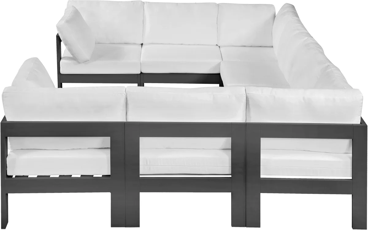 Nizuc - Outdoor Patio 8 Piece Modular U-Shaped Sectional With Gray Frame - White