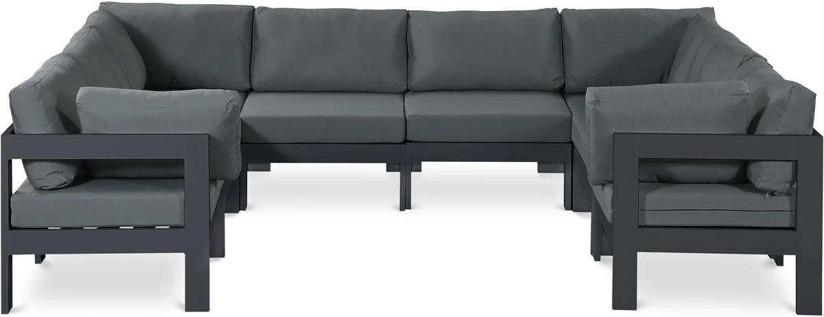 Nizuc - Outdoor Patio 8 Piece Modular U-Shaped Sectional With Gray Frame - Gray