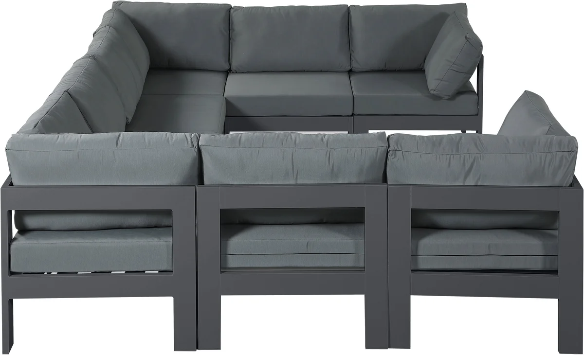Nizuc - Outdoor Patio 8 Piece Modular U-Shaped Sectional With Gray Frame - Gray