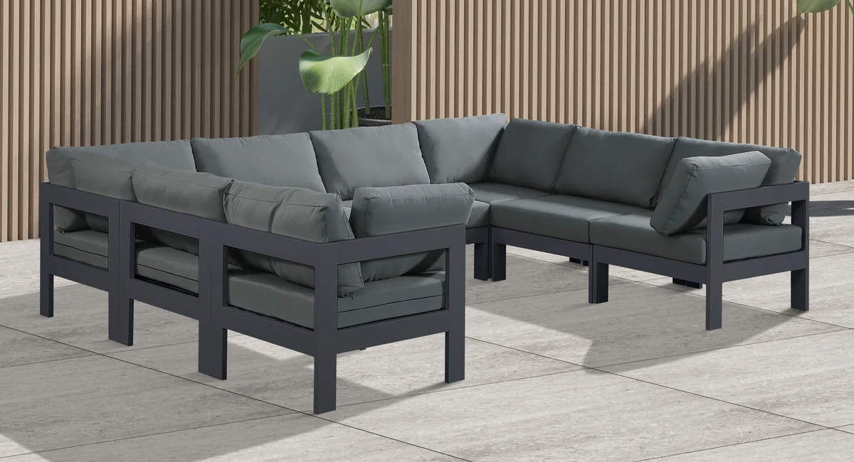 Nizuc - Outdoor Patio 8 Piece Modular U-Shaped Sectional With Gray Frame - Gray - View 2