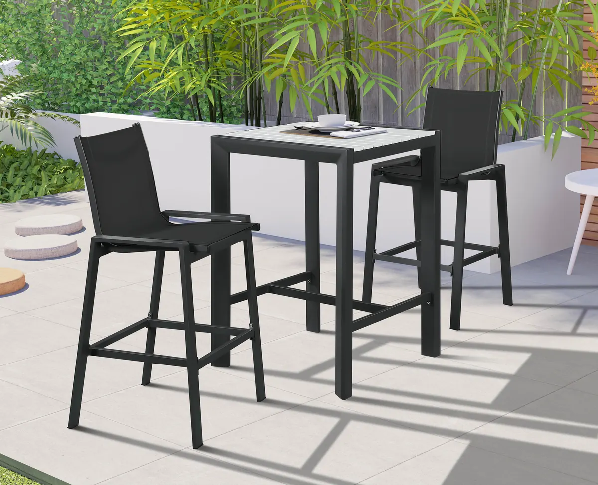 Nizuc - Outdoor Patio Barstool With Gray Base (Set of 2) - Black - View 2