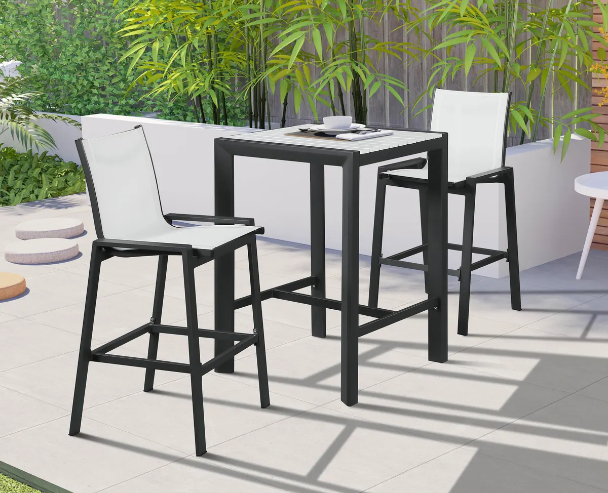 Nizuc - Outdoor Patio Barstool With Gray Base (Set of 2) - White - View 2