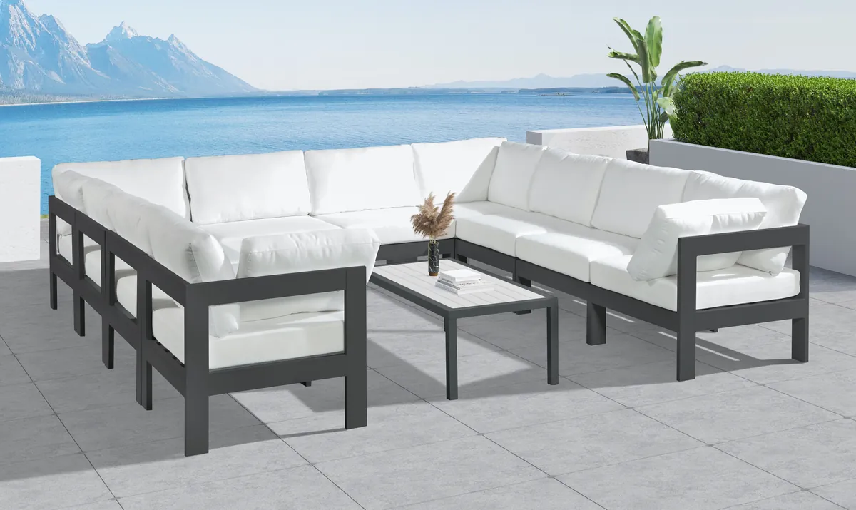 Nizuc - Outdoor Patio 10 Piece Modular Sectional With Gray Frame - White - View 2