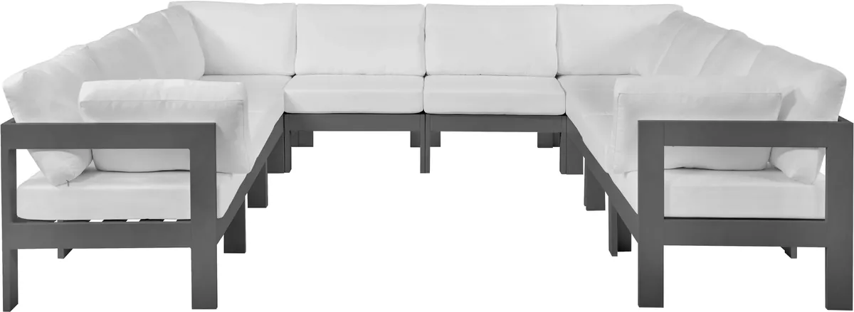 Nizuc - Outdoor Patio 10 Piece Modular Sectional With Gray Frame - White